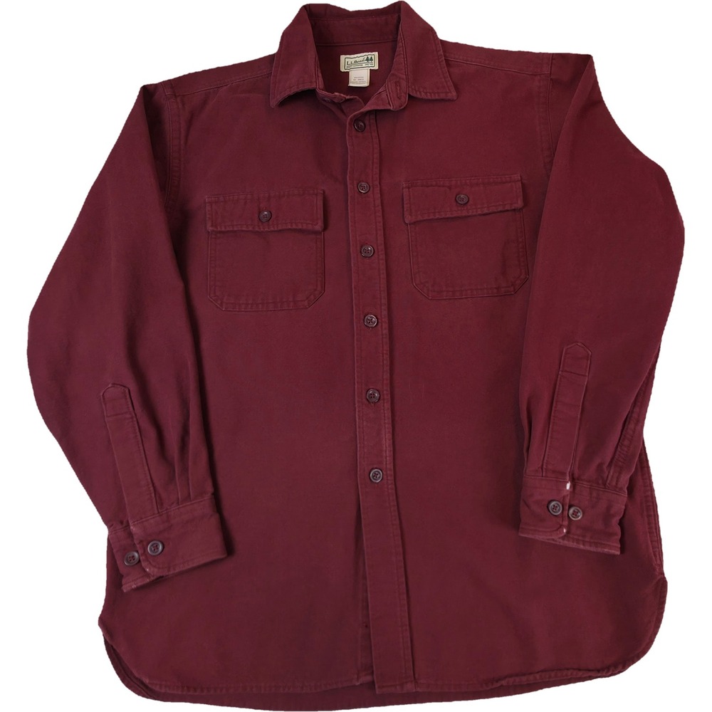 L.L. Bean Shirt Mens M Burgundy Button Front Long Sleeve Long Sleeve